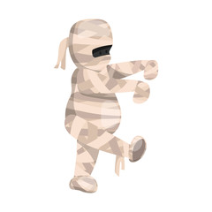 Cartoon cute walking mummy character. Vector illustration for Halloween holiday