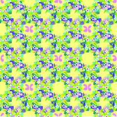 Tropical seamless pattern with bright leaves and flowers. seamless background. Vector illustration.