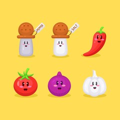 set of cute seasoning icons kawaii