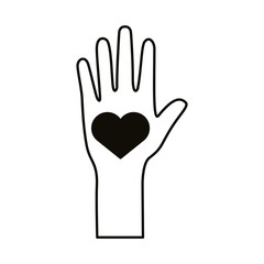 hand human up with heart line style icon