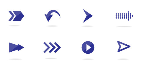 Arrow icons. Bright and shadowy arrow collection. Isolated vector illustration.