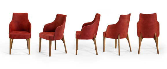 Single chair at different angles on a white background