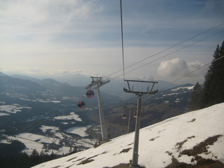 ski lift cables in the mountains with melting snow
