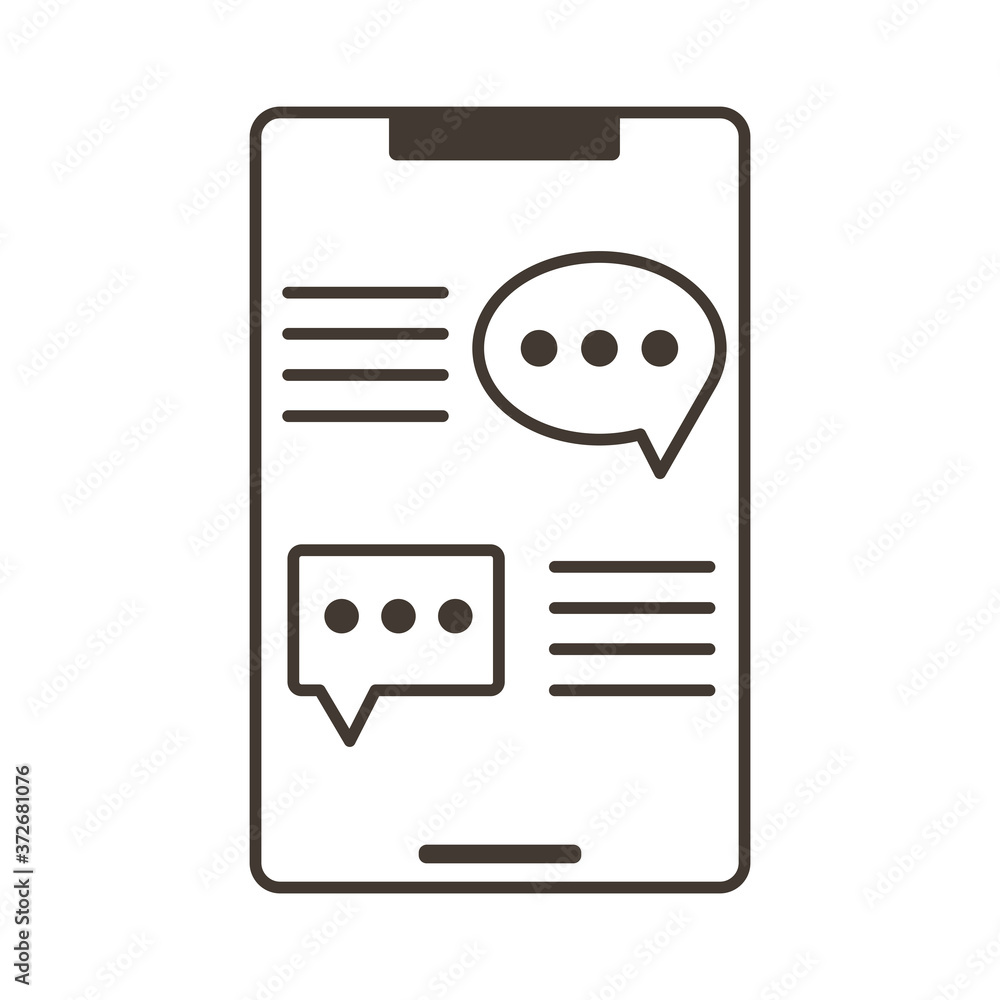Poster smartphone device with speech bubbles line style icon