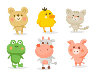 Vector color set of illustration of cute cartoon animal on white background.