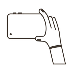 hand lifting smartphone horizontally line style icon