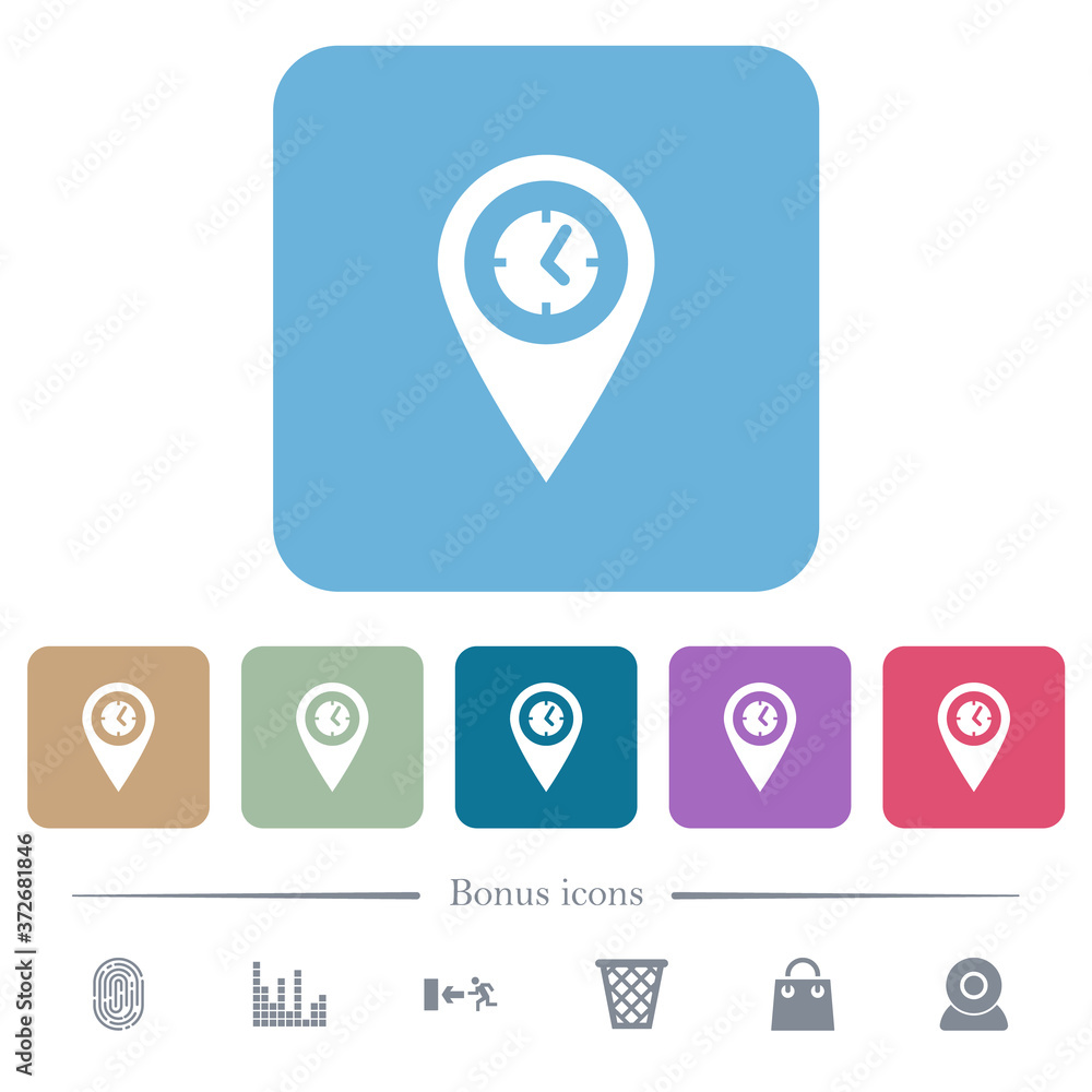 Aufkleber arrival time gps map location flat icons on color rounded square backgrounds
