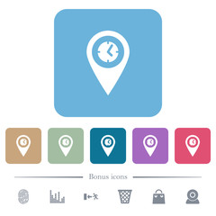Arrival time GPS map location flat icons on color rounded square backgrounds