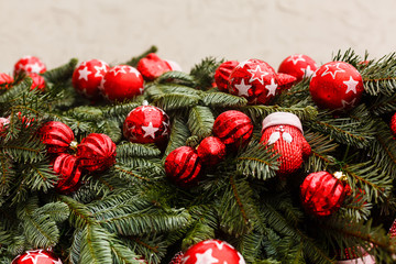 Christmas decoration of holly berry and pine cone