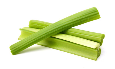 fresh celery stems on a white background