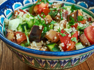 Grilled aubergine tabbouleh