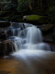 Fototapeta na wymiar Water and rock cascade in tropical rainforest.