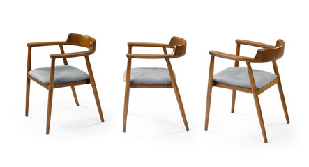 Single chair at different angles on a white background