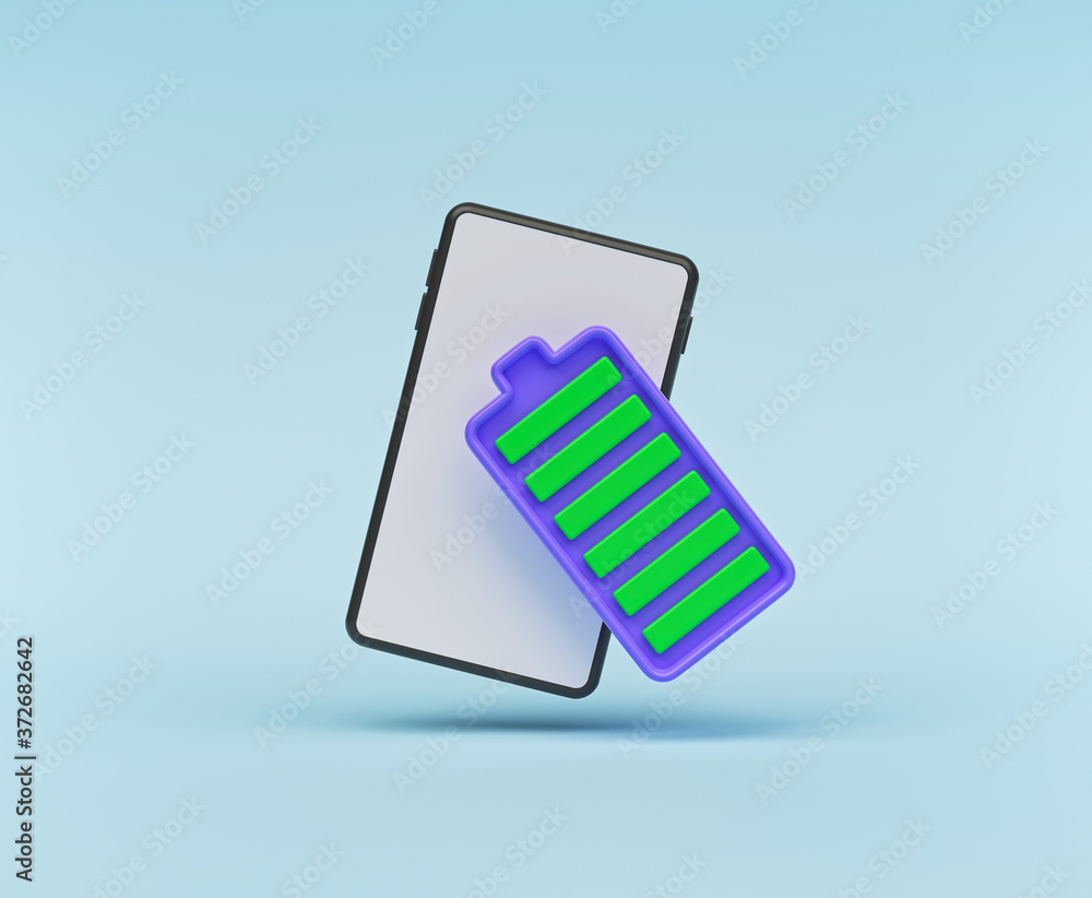 Poster smartphone battery concept. minimal style. 3d rendering