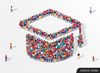 Large group of people in the form of graduate cap. Education concept.