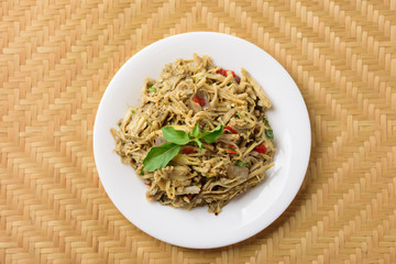 Northern Thai food (Yum Nor Mai), Spicy bamboo shoot salad with crab paste, Local Thai food