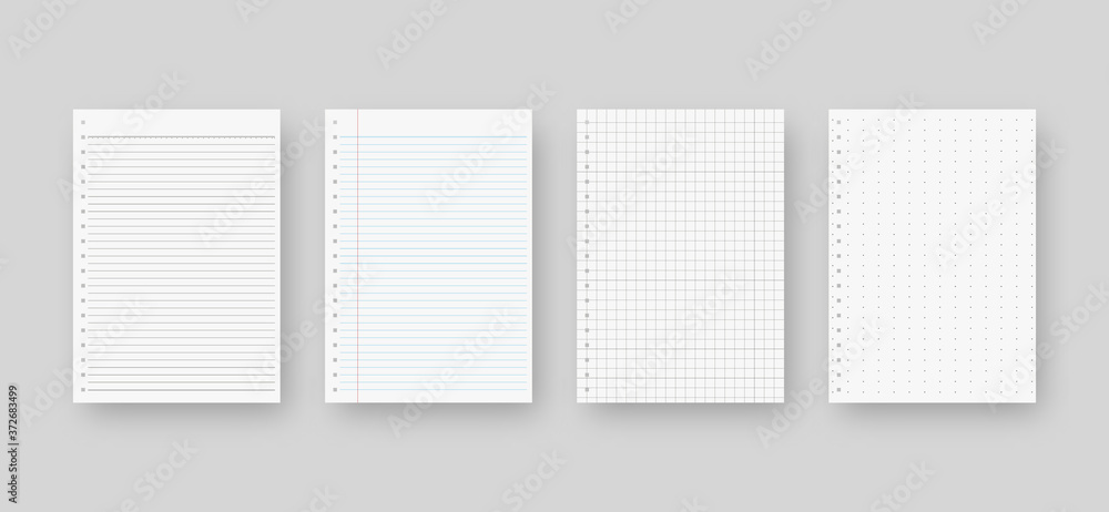 Poster notebook paper set. sheet of lined paper template. mockup isolated. template design. realistic vecto