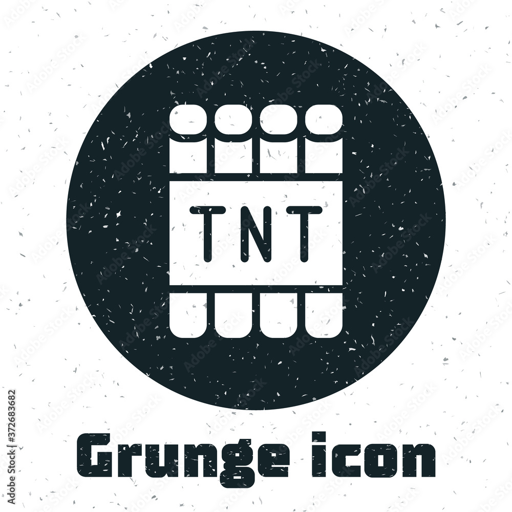 Poster grunge detonate dynamite bomb stick and timer clock icon isolated on white background. time bomb - e