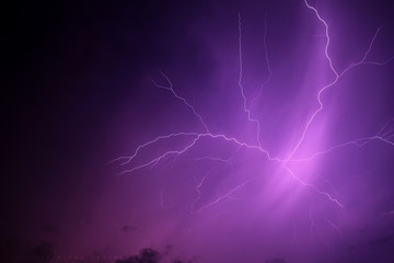 Lightning in the night sky