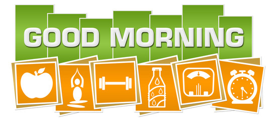 Fototapeta premium Good Morning Green Yellow Squares Health Symbols Bottom 