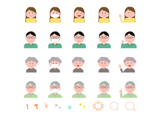 Facial expression set for men and women of all ages