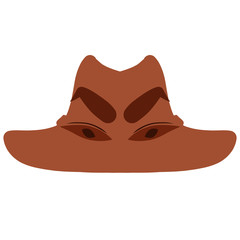 classic men's hat with sly eyes and big eyebrows