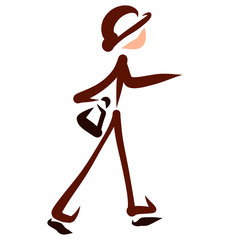 man in classic retro clothes walks with a briefcase in his hand