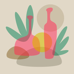 Stylized still life in a modern style. Vector illustration of interior items in warm colors