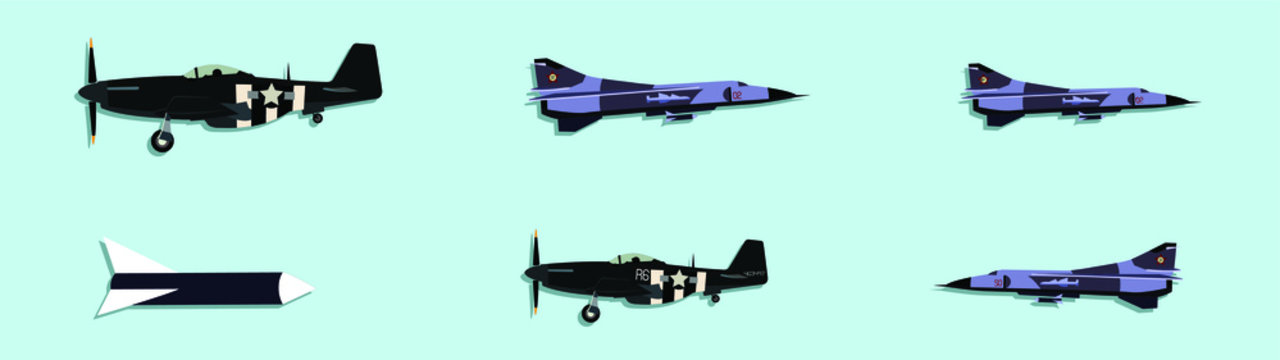 set of military transportation. airplane cartoon icon design template with various models. vector illustration