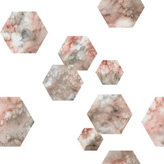 Hexagons watercolor seamless pattern with white background