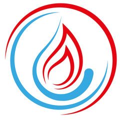 Flamme und Wassertropfen, Installateur und Klempner Logo