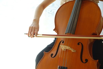 チェロを弾く若い女性　柔らかい光が射す部屋で woman playing the cello