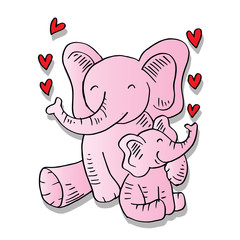 Cartoon cute elephant mom with elephant child.