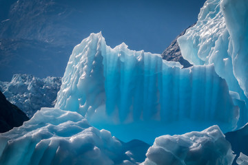 Beautiful blue icebergs calved from glaciers in Alaska, USA.