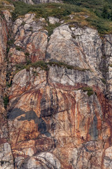 Interesting pattern in the rock on the side of this cliff in Southeast Alaska, USA.   Some people see a face in the rock.