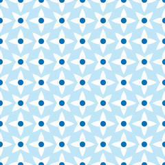 Fototapeta premium Geometric floral star dot vector damask style seamless pattern. Dark and light blue and white, elegant, minimal, modern, abstract, simple vector background. For textiles, wallpapers, webdesign.