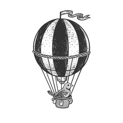 bird on vintage air balloon sketch raster