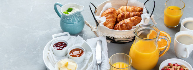 Healthy breakfast with freshly baked croissants