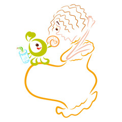 funny creature feeding a pregnant or fat woman a bun