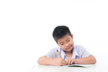 boy doing homework, child writing paper,  education concept, back to school
