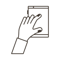 female hand touching smartphone display line style icon