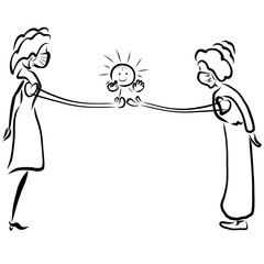 woman in medical mask gives happy sun to old lady