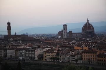 Fototapeta na wymiar Landscape of Florence with Florence Duomo seen from Michelangelo square during sunset, Tuscany, Italy