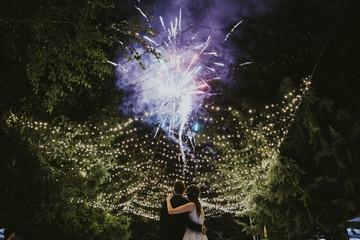 wedding couple with fireworks