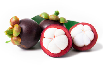 Fresh ripe mangosteen isolated on white background.