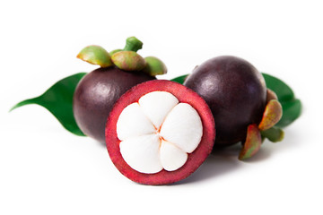 Fresh ripe mangosteen isolated on white background.