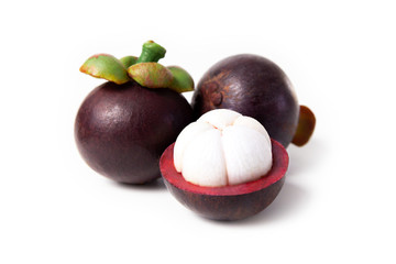 Fresh ripe mangosteen isolated on white background.