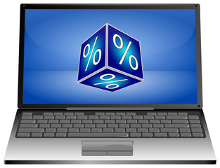 Laptop with Discount Button - 3D illustration