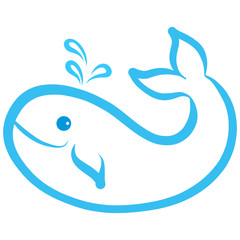 cute whale with a big kind smile, blue outline