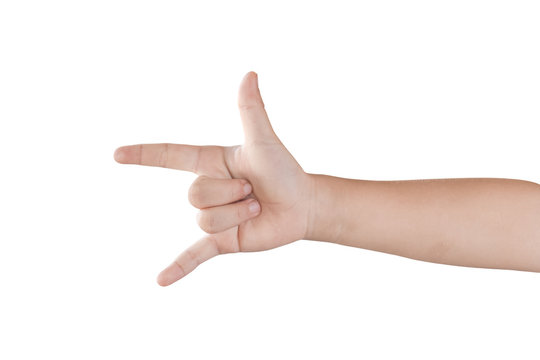 Child hand in I love you (Love hand sign language) Isolated on white background with clipping path.